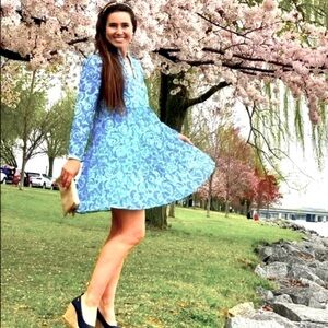 SAIL TO SABLE STS Flare Tunic Mini Dress Long Sleeve Blue Floral XL MSRP $345